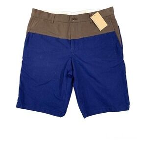 NWOT Club Monaco Board Style Shorts Flat Front Colorblock Navy Brown Mens